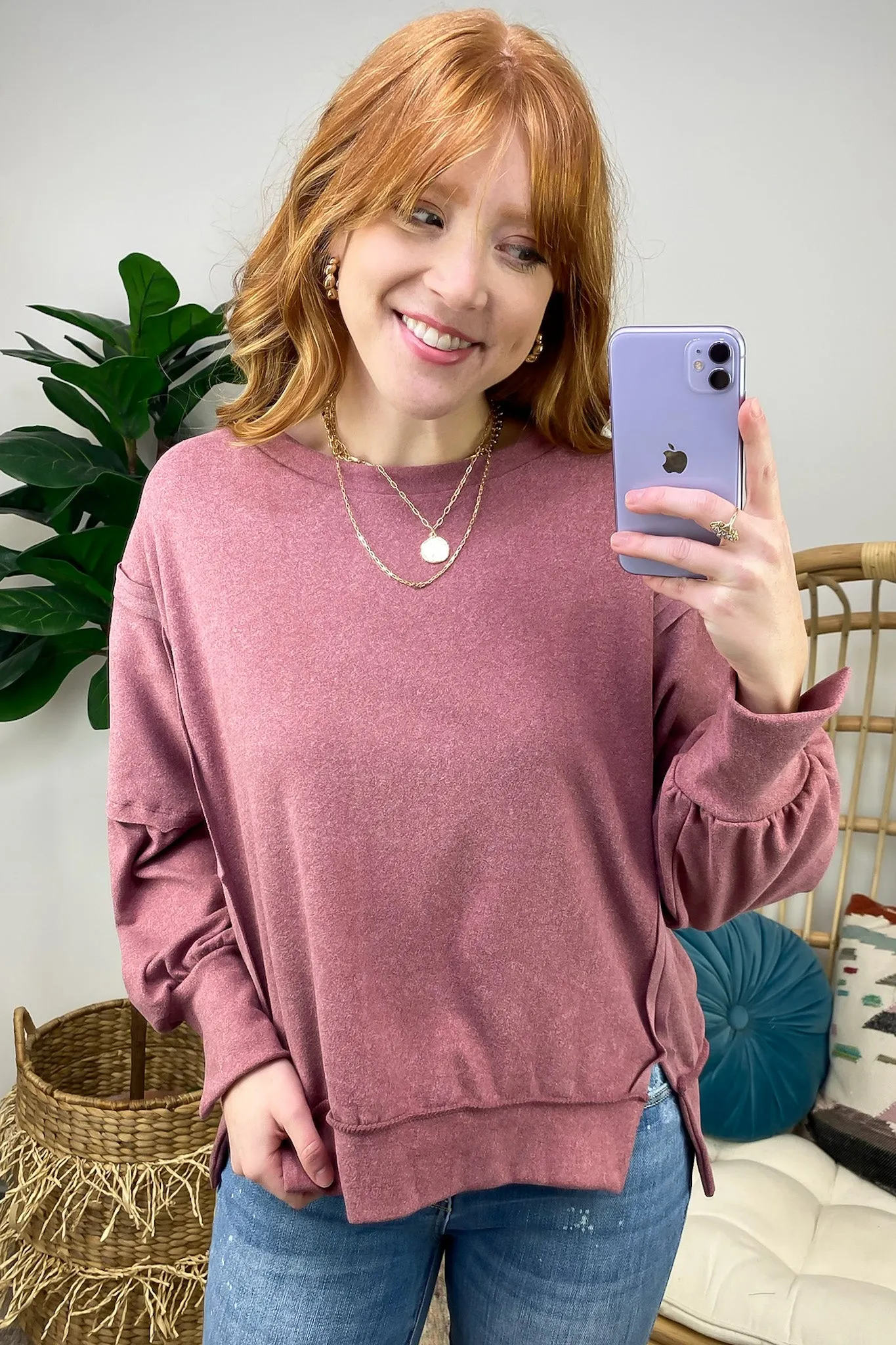 Velia Side Slit Raw Edge Relaxed Pullover - FINAL SALE