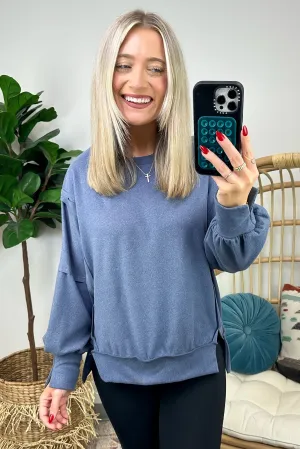 Velia Side Slit Raw Edge Relaxed Pullover - FINAL SALE