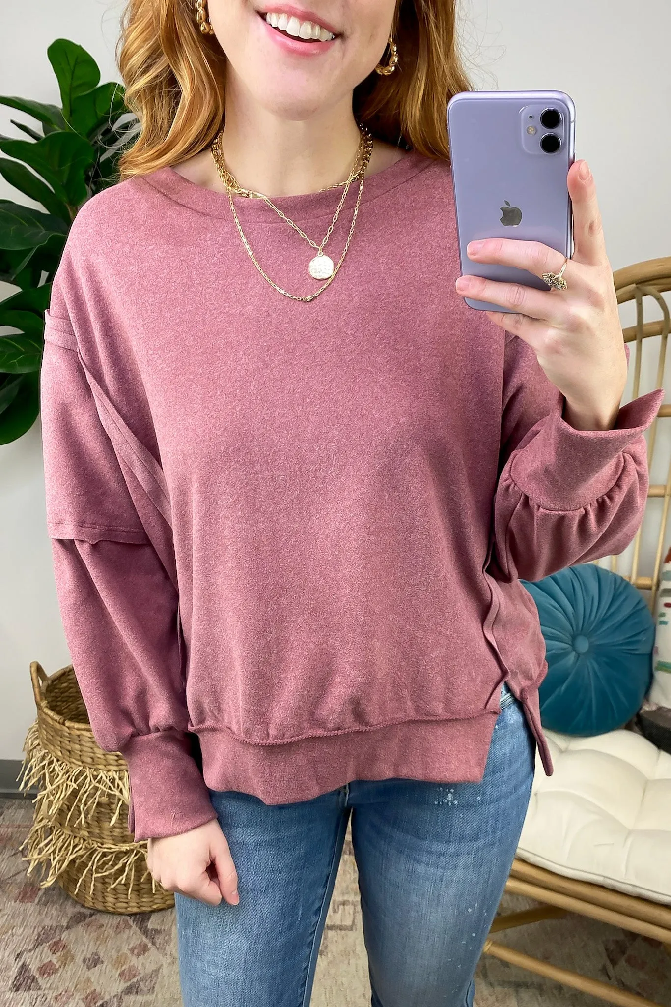 Velia Side Slit Raw Edge Relaxed Pullover - FINAL SALE