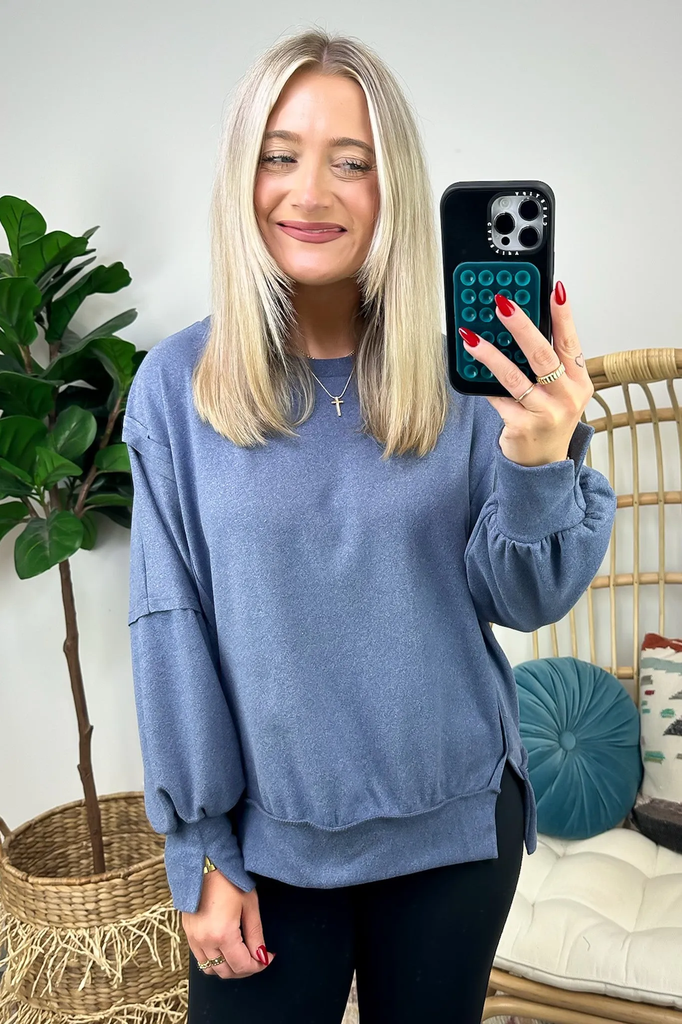 Velia Side Slit Raw Edge Relaxed Pullover - FINAL SALE