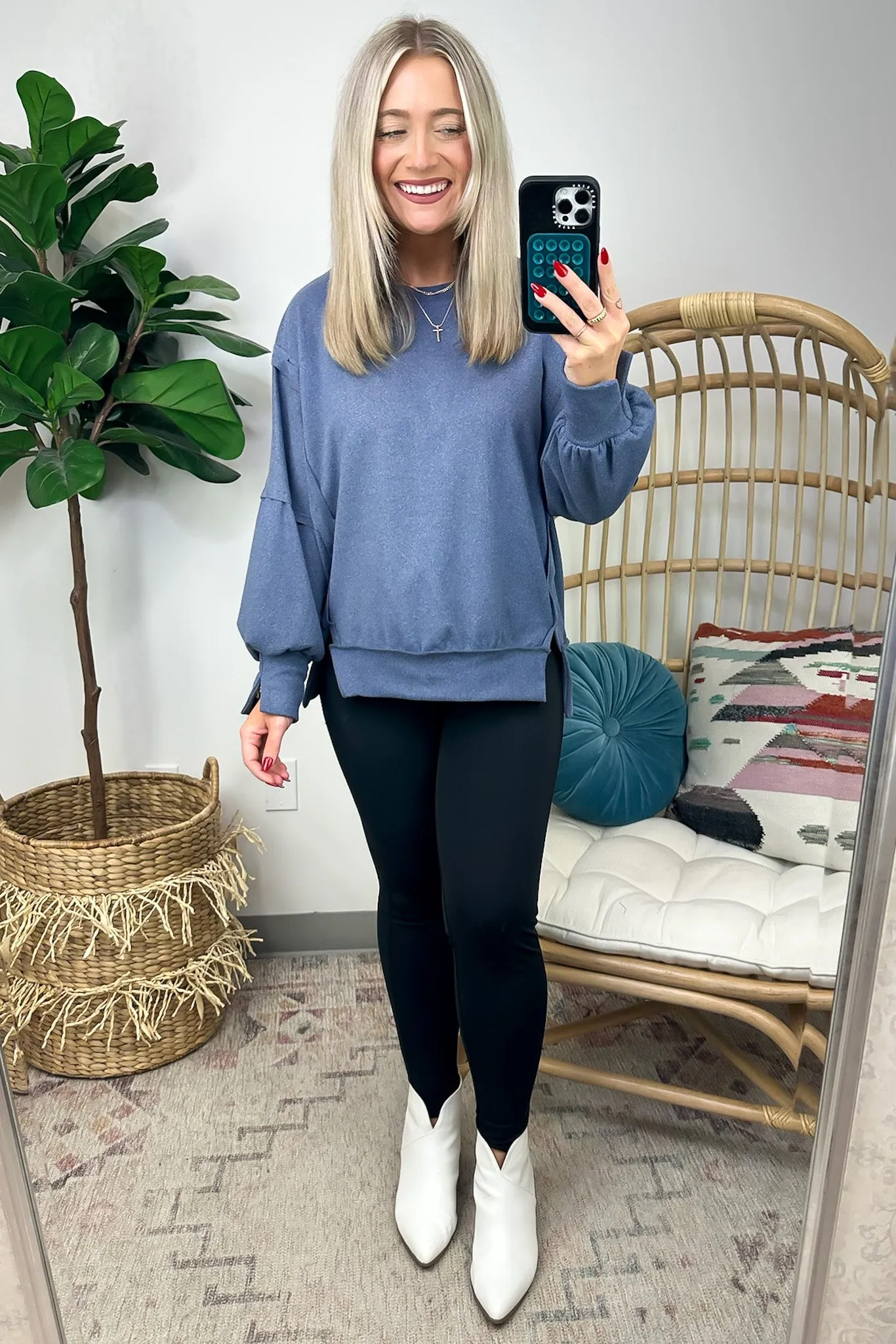 Velia Side Slit Raw Edge Relaxed Pullover - FINAL SALE