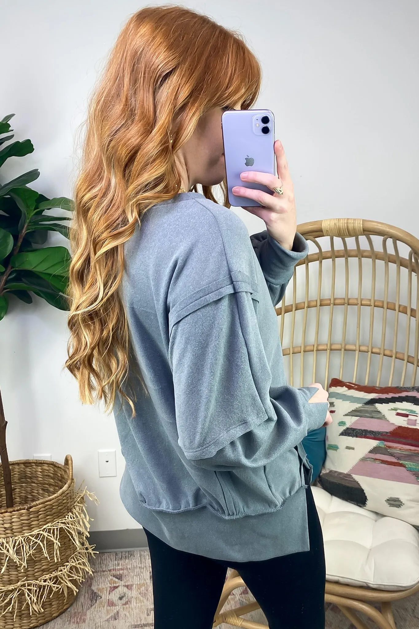 Velia Side Slit Raw Edge Relaxed Pullover - FINAL SALE