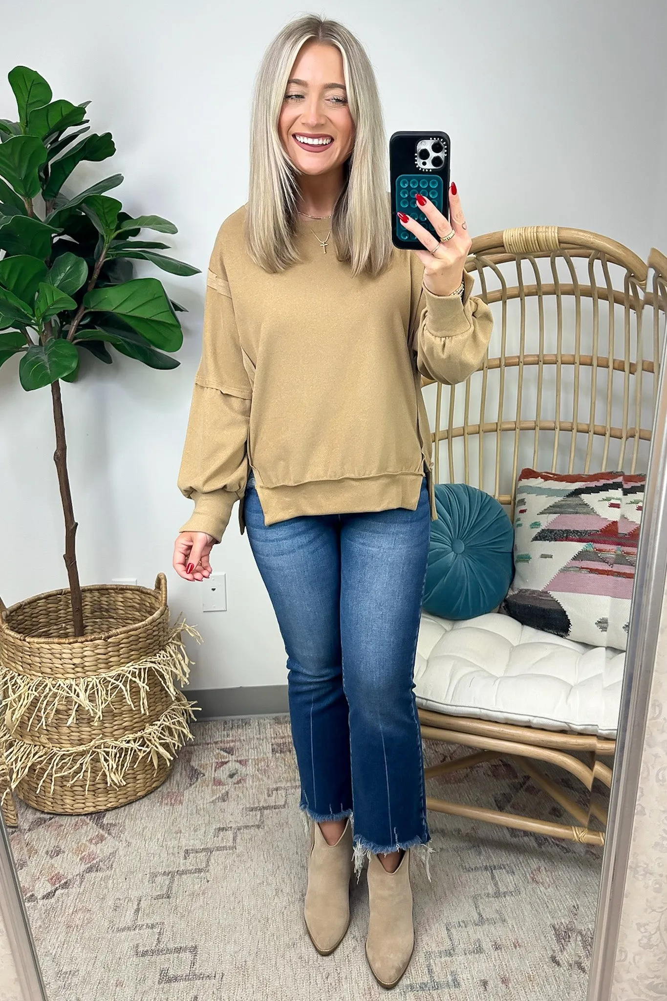 Velia Side Slit Raw Edge Relaxed Pullover - FINAL SALE