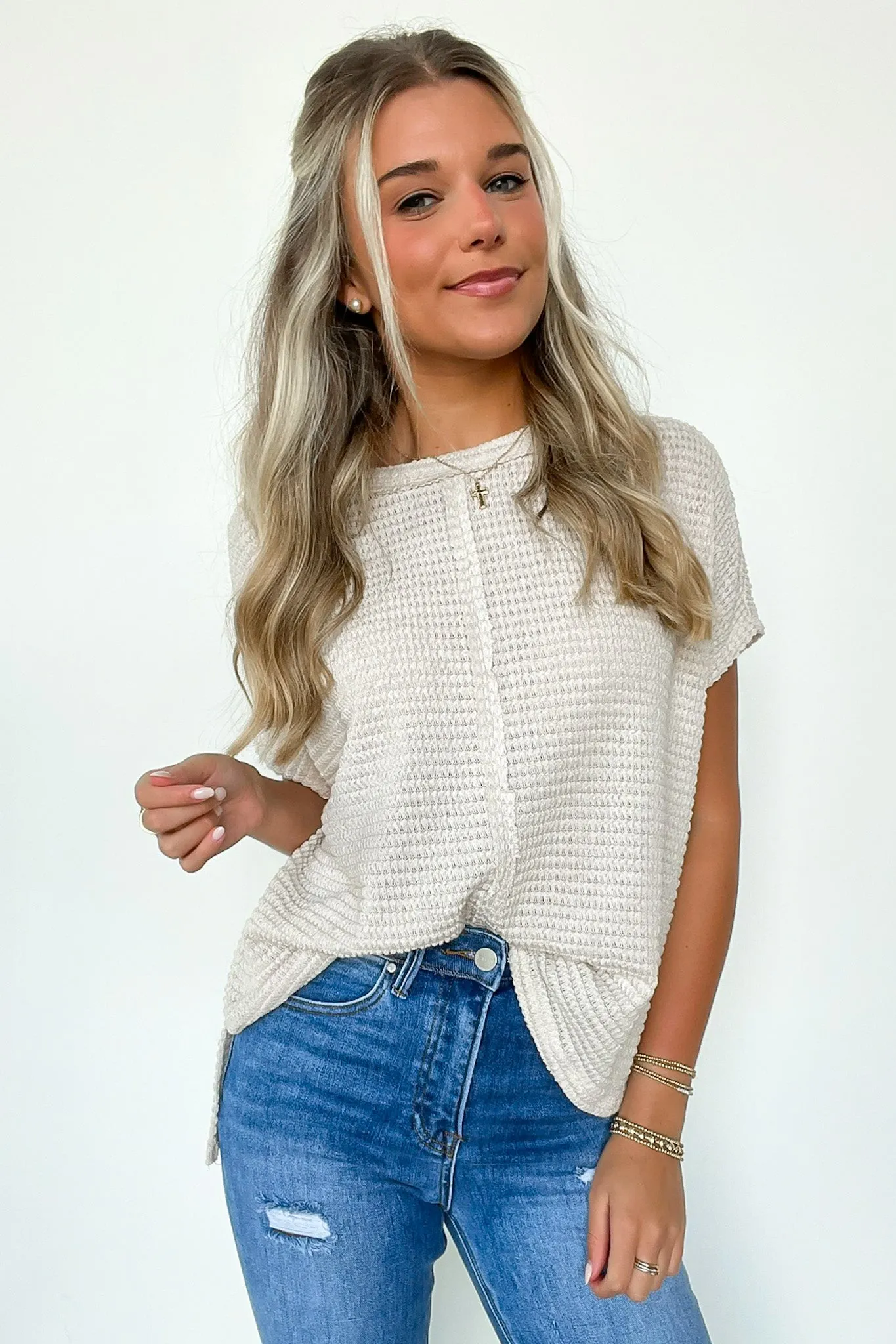 Viana Jacquard Open Knit Dolman Top - BACK IN STOCK