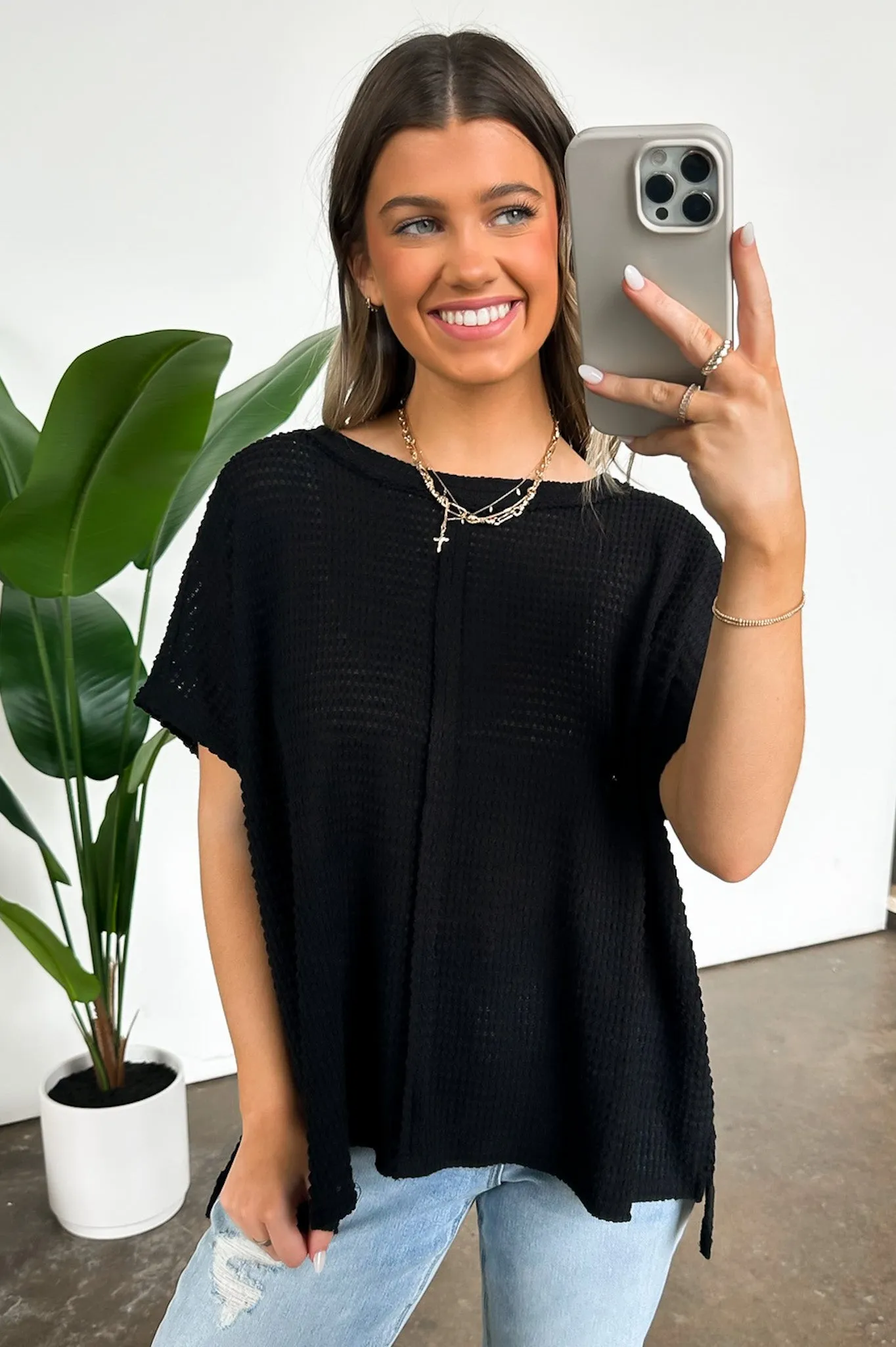 Viana Jacquard Open Knit Dolman Top - BACK IN STOCK