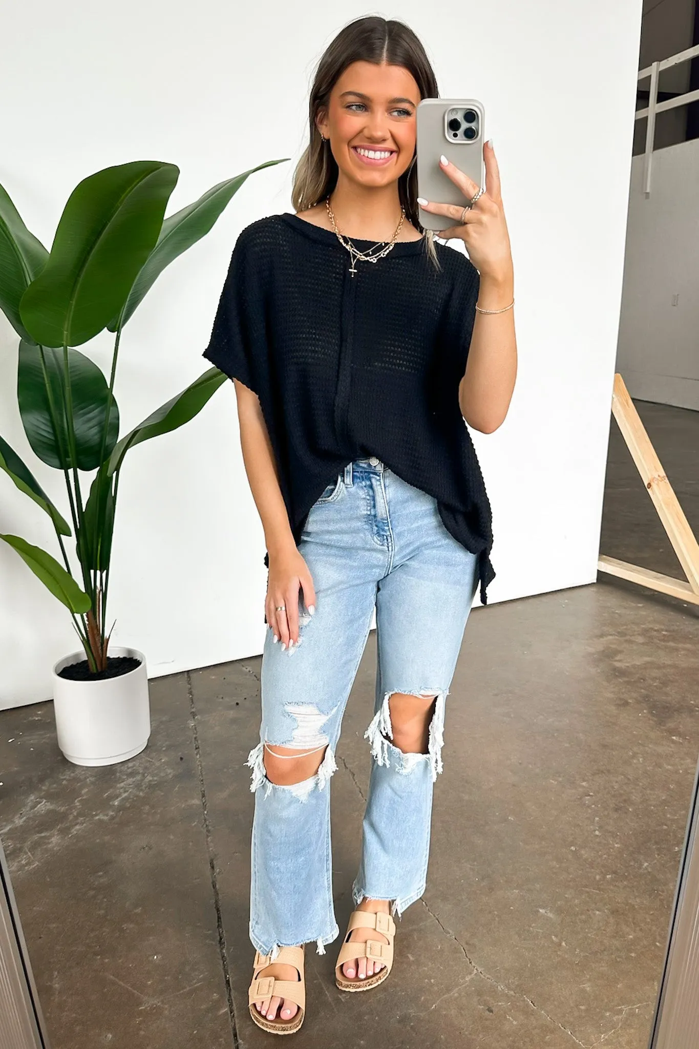 Viana Jacquard Open Knit Dolman Top - BACK IN STOCK