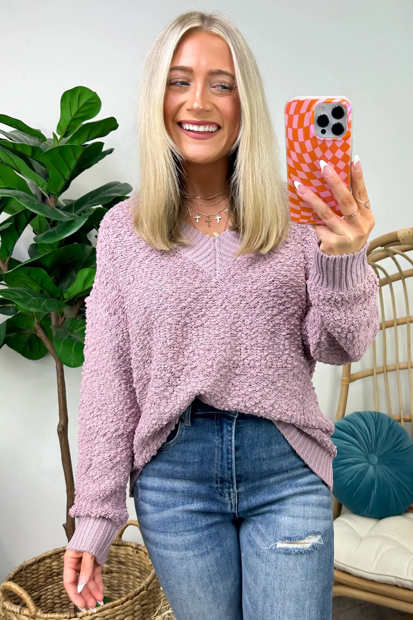 Warmest Aesthetic V-Neck Boucle Knit Sweater - FINAL SALE