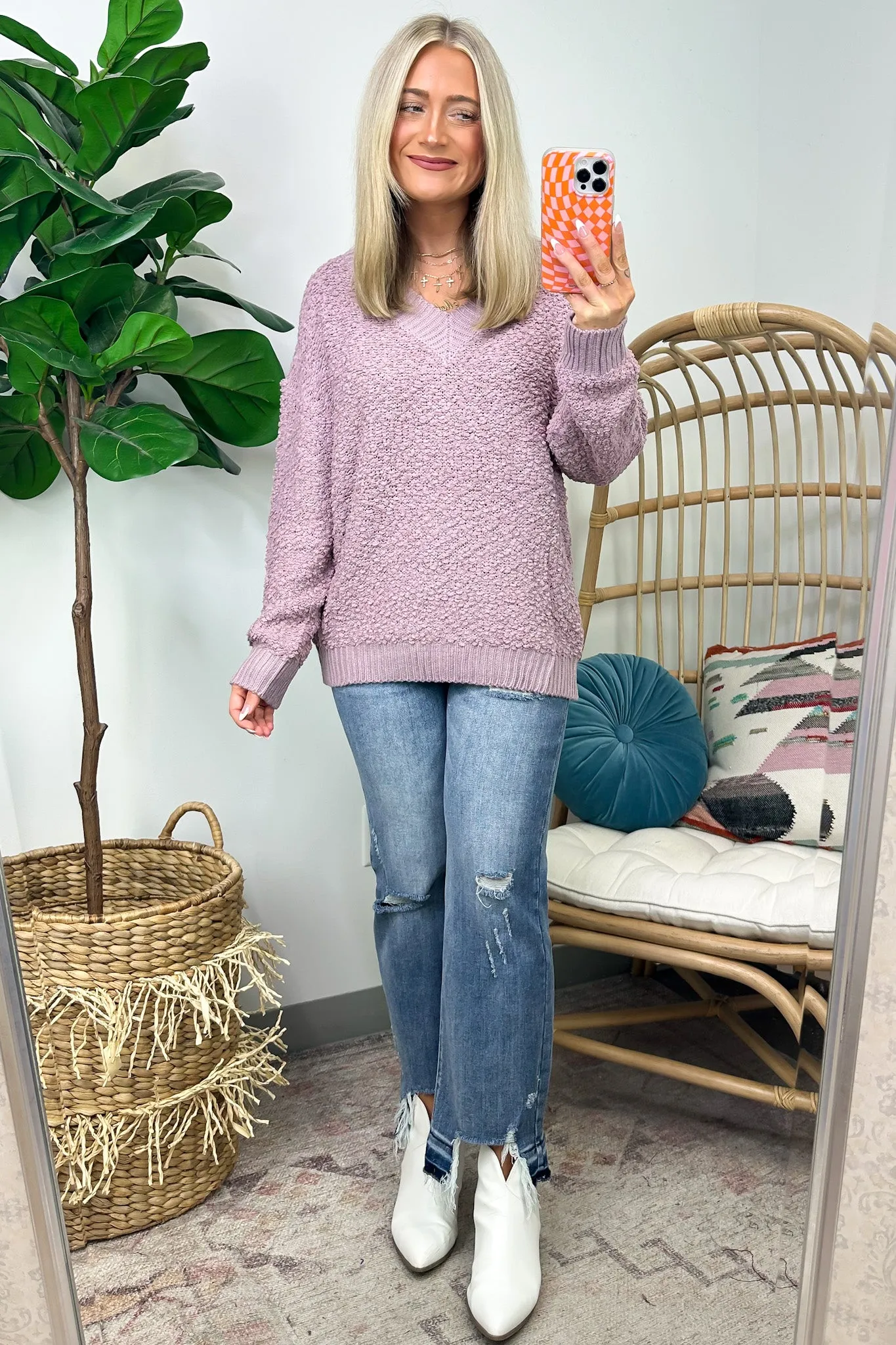 Warmest Aesthetic V-Neck Boucle Knit Sweater - FINAL SALE