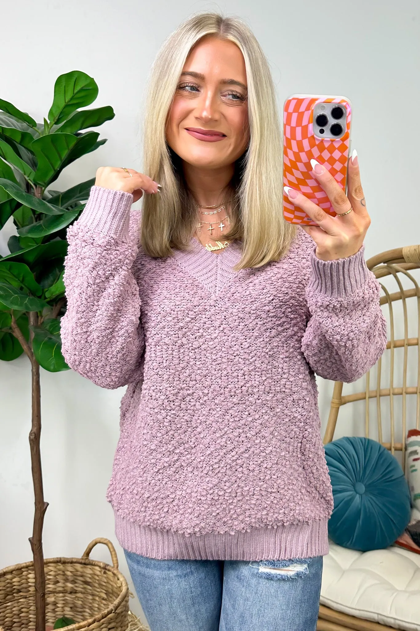 Warmest Aesthetic V-Neck Boucle Knit Sweater - FINAL SALE