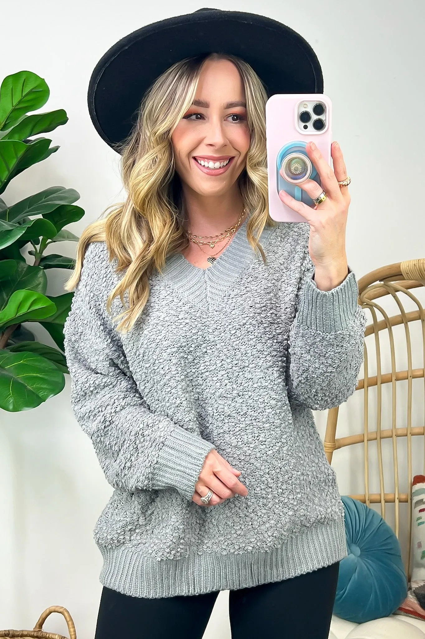 Warmest Aesthetic V-Neck Boucle Knit Sweater - FINAL SALE