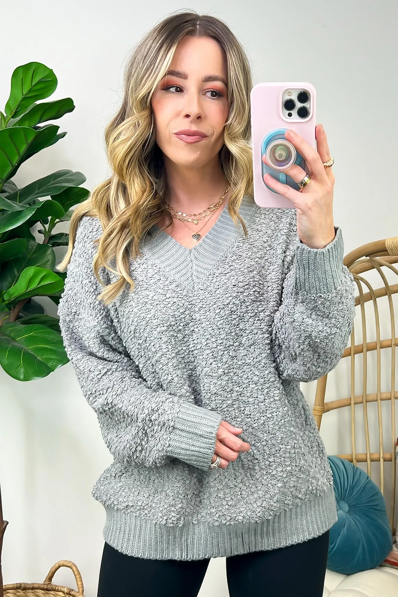 Warmest Aesthetic V-Neck Boucle Knit Sweater - FINAL SALE