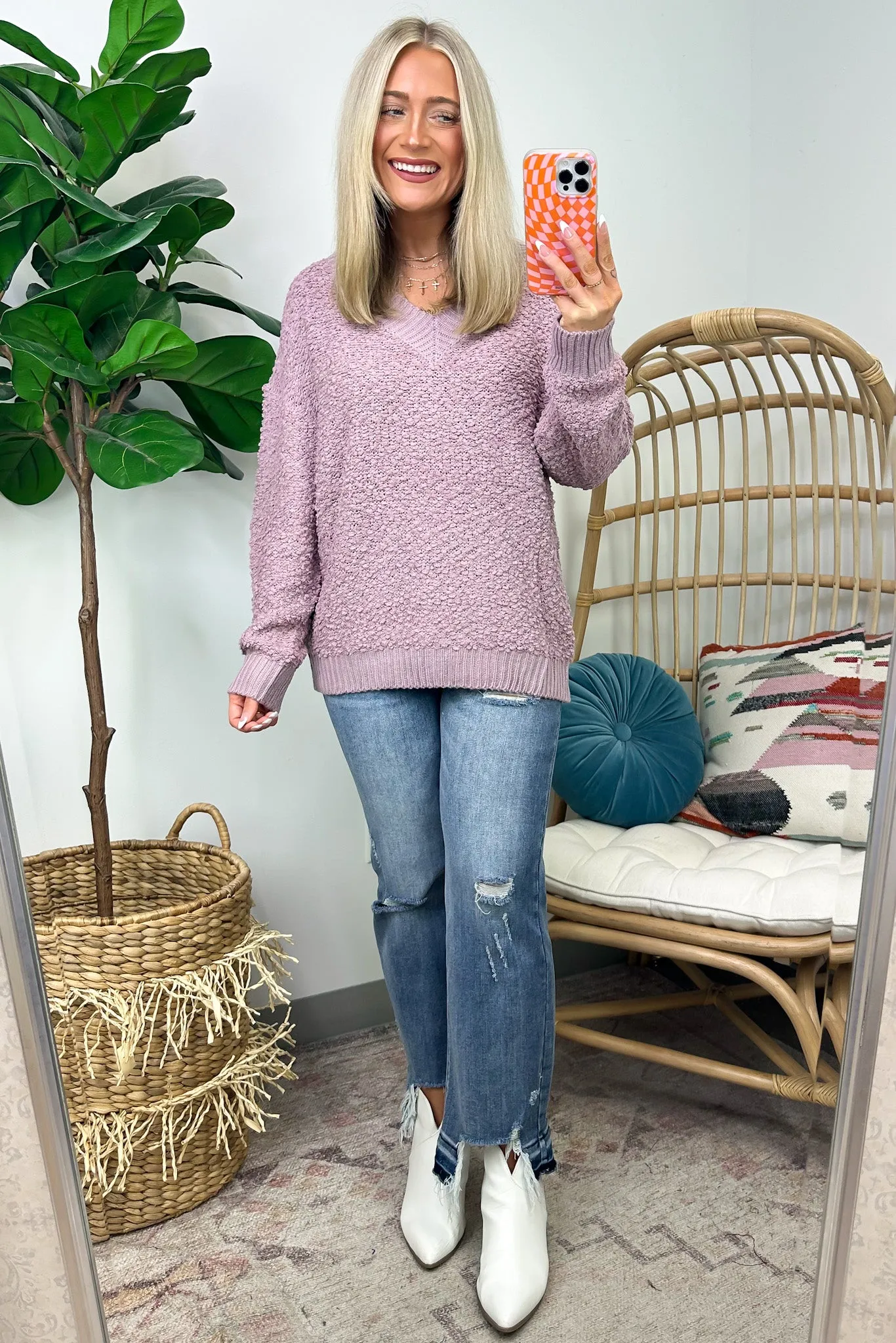 Warmest Aesthetic V-Neck Boucle Knit Sweater - FINAL SALE