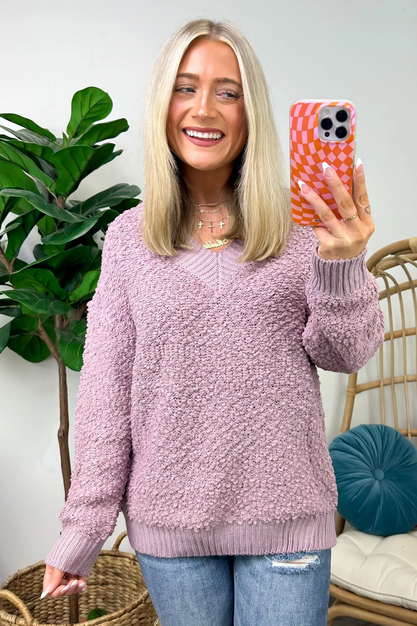Warmest Aesthetic V-Neck Boucle Knit Sweater - FINAL SALE