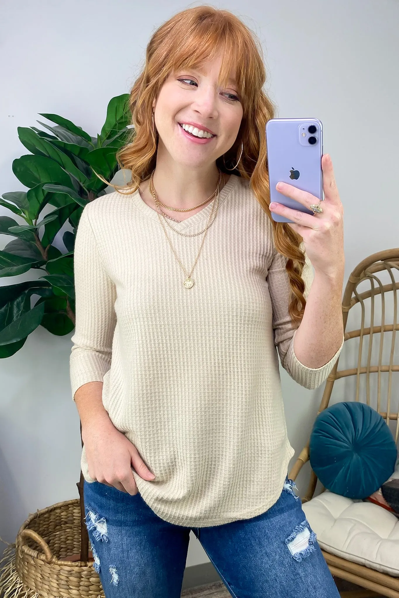 Warmest Wishes Waffle Knit V-Neck Top - FINAL SALE