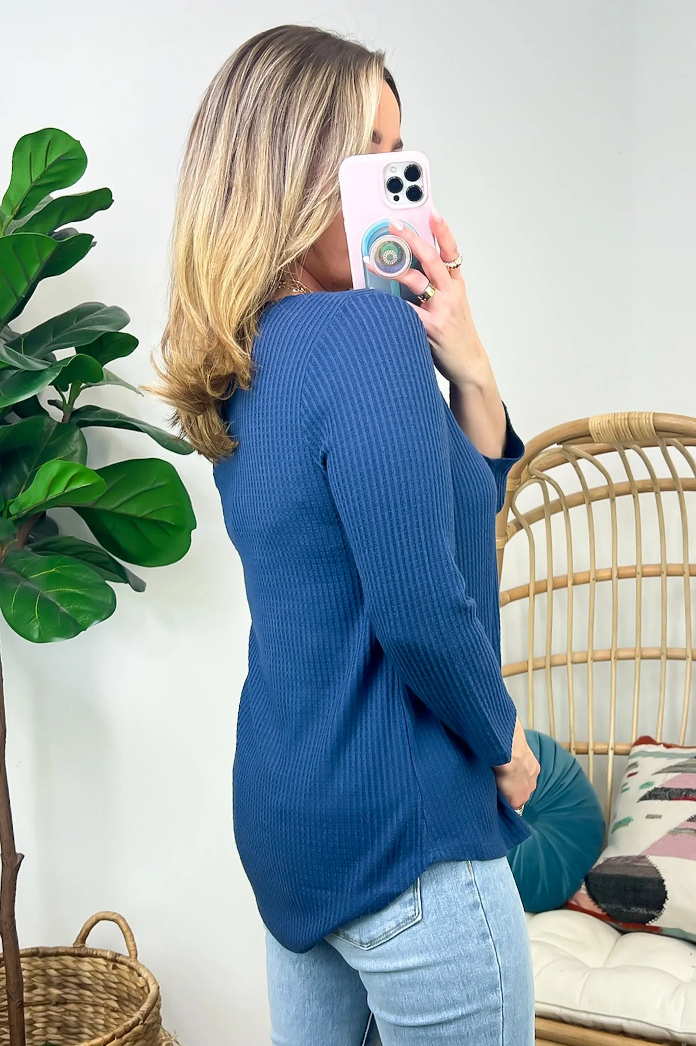 Warmest Wishes Waffle Knit V-Neck Top - FINAL SALE