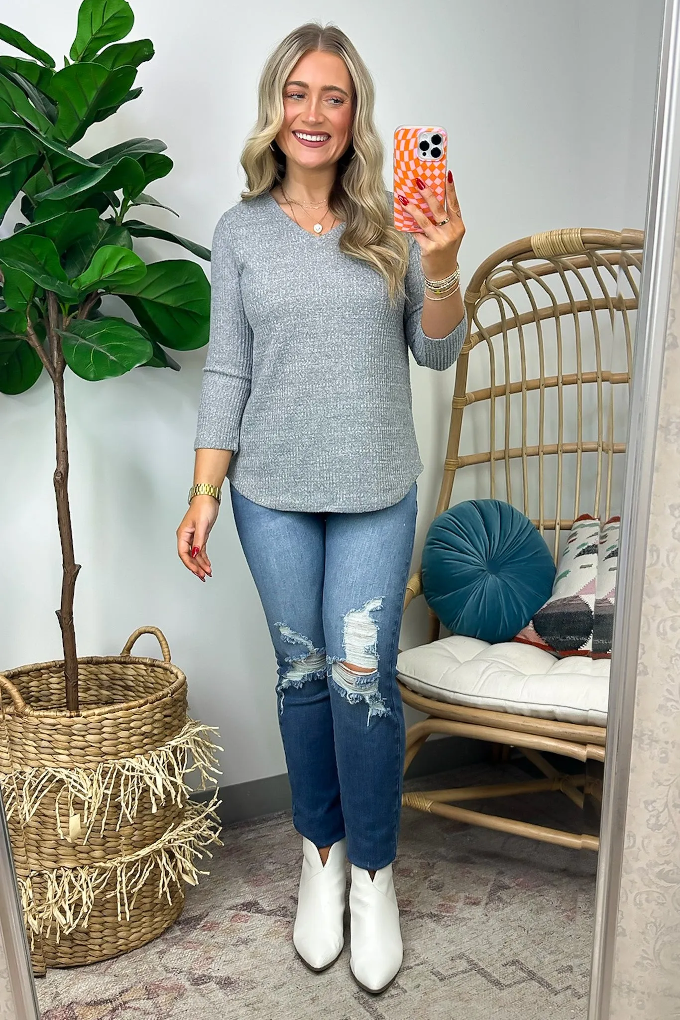 Warmest Wishes Waffle Knit V-Neck Top - FINAL SALE