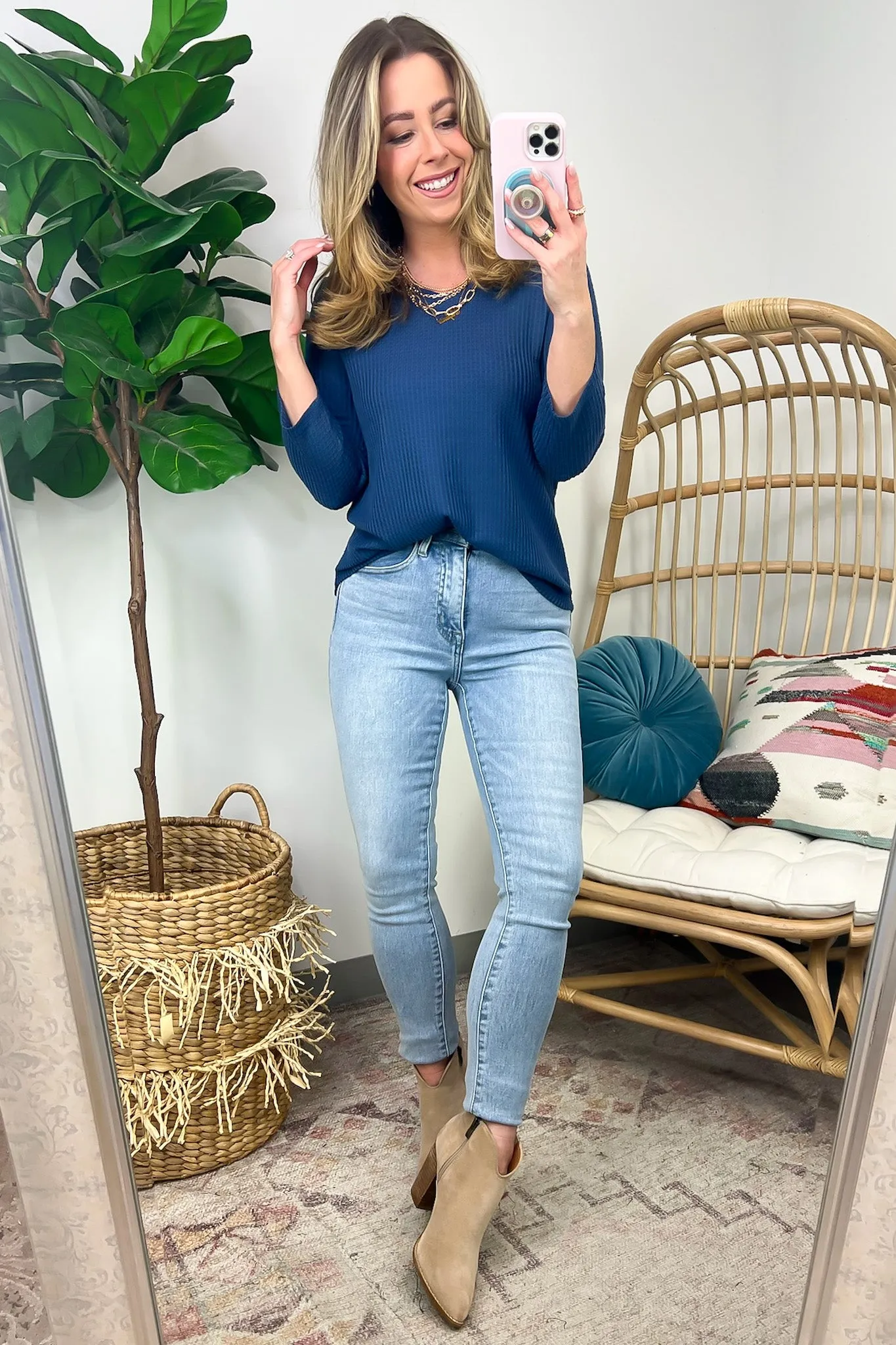 Warmest Wishes Waffle Knit V-Neck Top - FINAL SALE