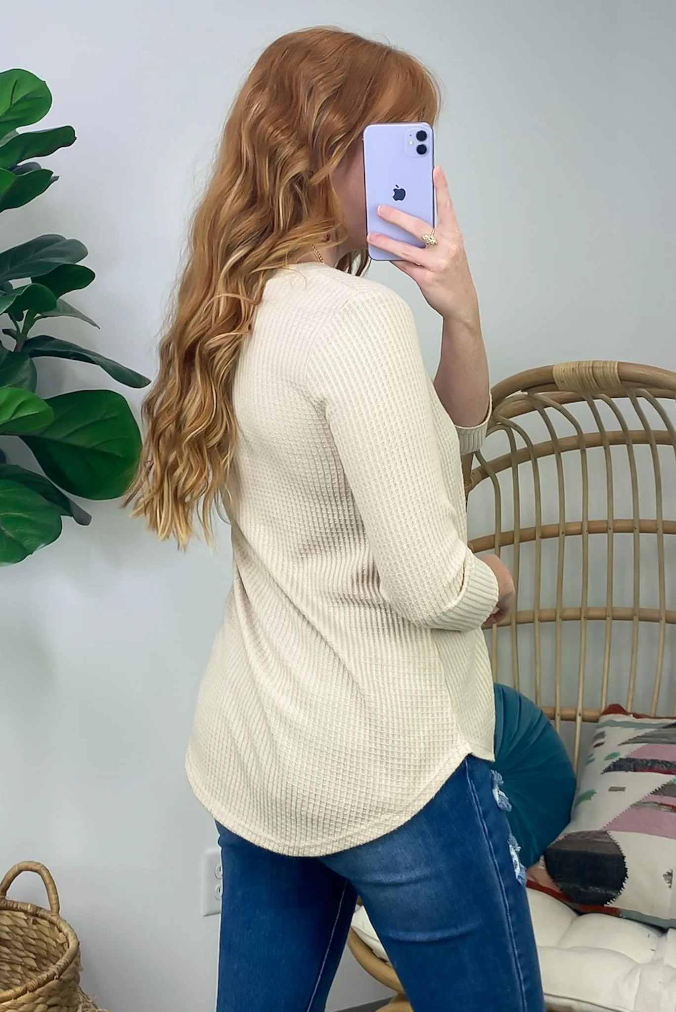 Warmest Wishes Waffle Knit V-Neck Top - FINAL SALE