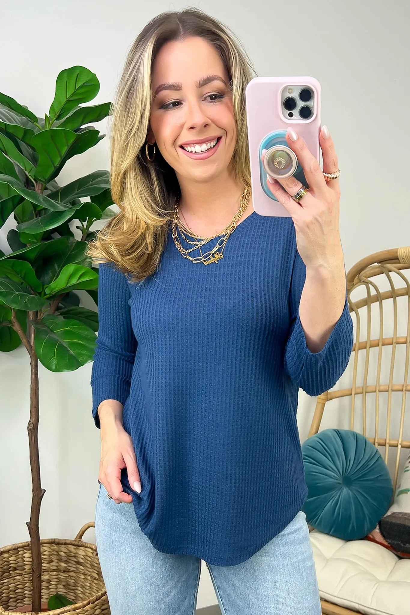 Warmest Wishes Waffle Knit V-Neck Top - FINAL SALE