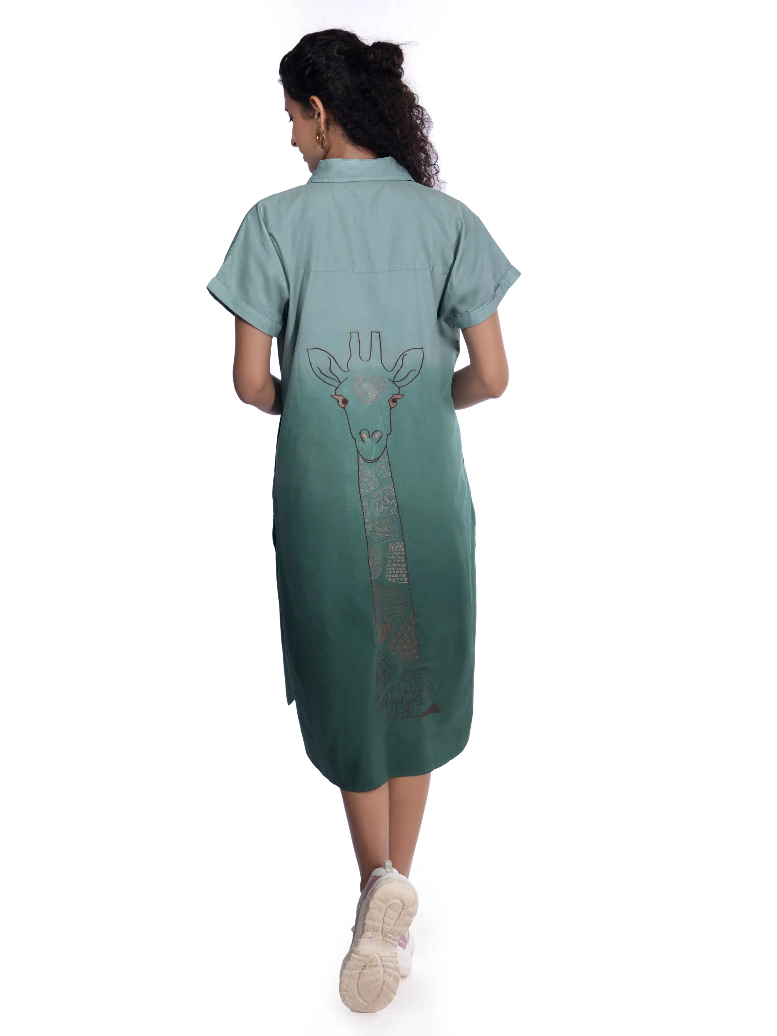 White & Green Dip-Dye Shirt Sundress For Women French Theory