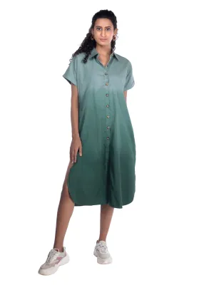 White & Green Dip-Dye Shirt Sundress For Women French Theory