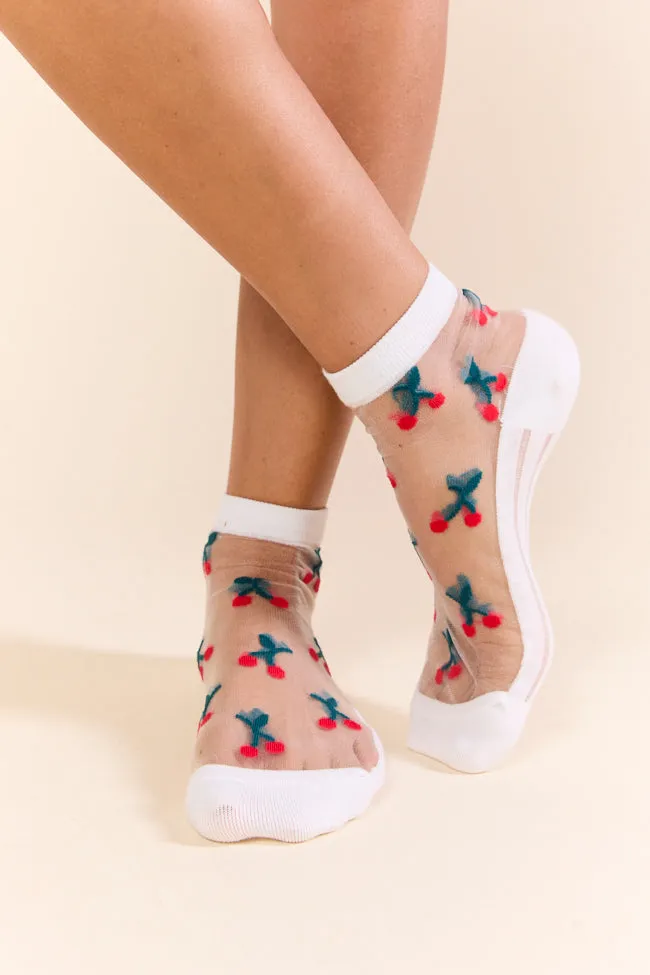 White Sheer Cherry Socks