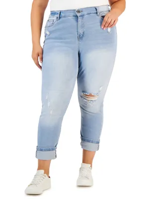 Women's Cuffed Light Wash Skinny Jeans,Light Blue