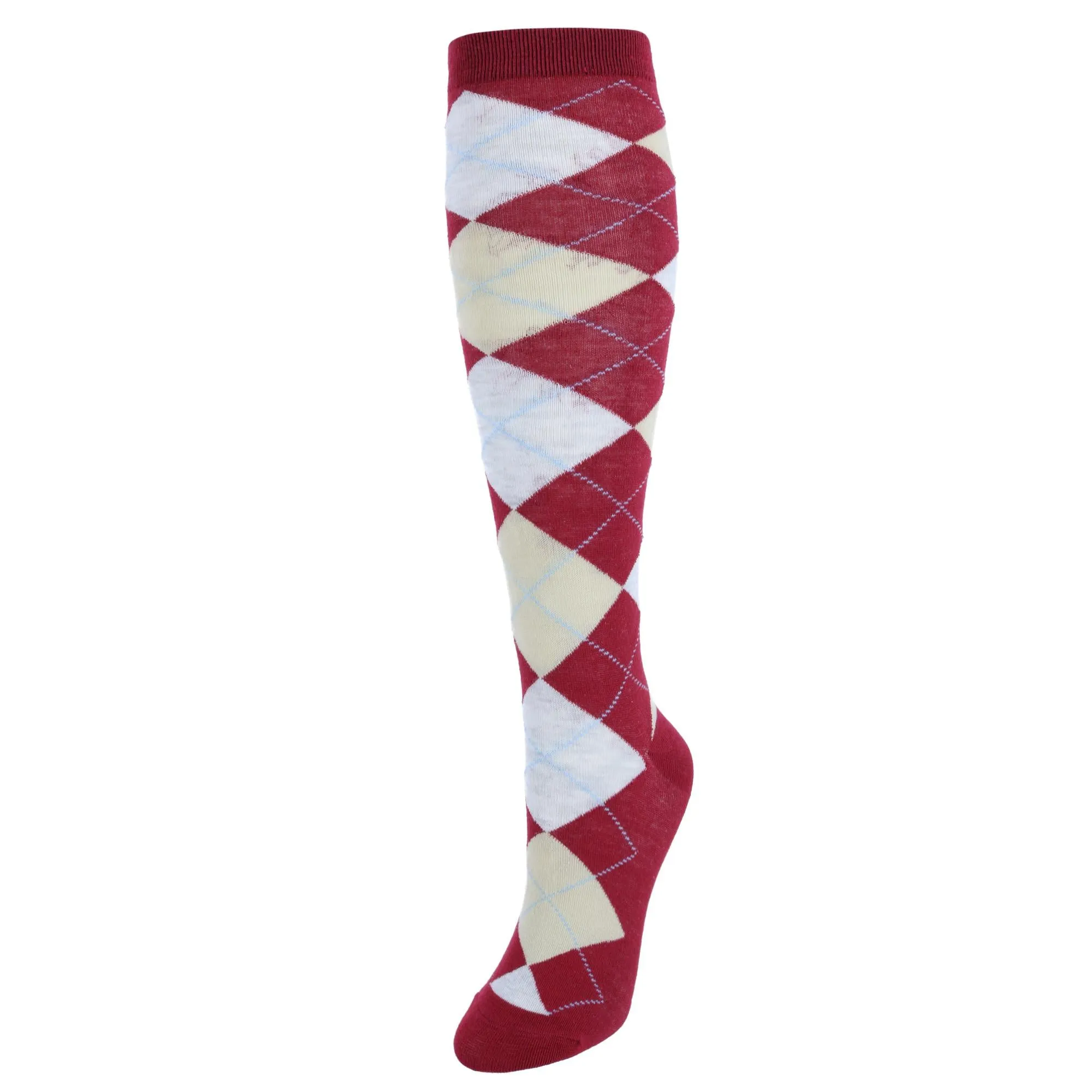 Women's Fun Colored Argyle Plaid Knee High Socks (1 Pair)
