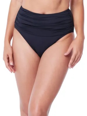 Women's Plain High Waist Side Shirred Bikini Bottom,Black