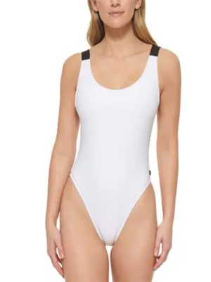 Women's Plain Low Back One Piece,White