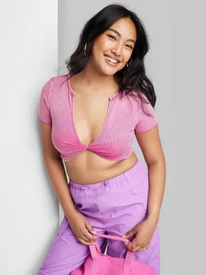 Women's Ribbed Twisted Top,Pink