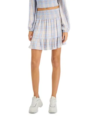 Women's Ruffled Plaid Mini Skirt,Blue