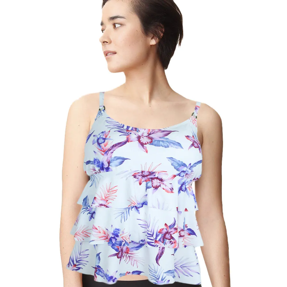 Women's Ruffled Printed Tankini Top,White