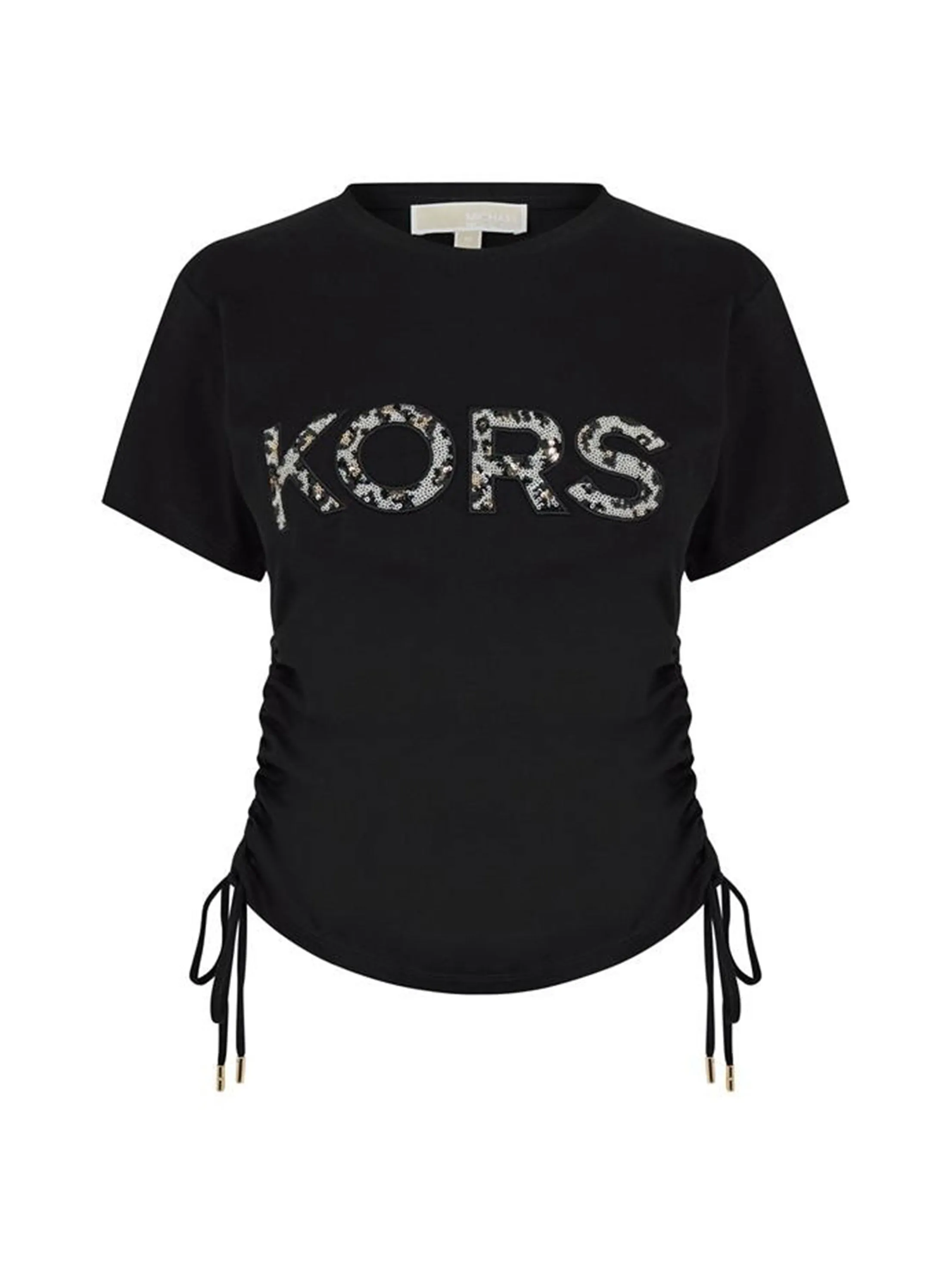 Women's Side Ruched Sequined T-Shirt,Black