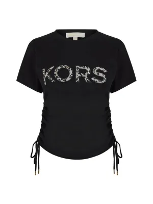 Women's Side Ruched Sequined T-Shirt,Black