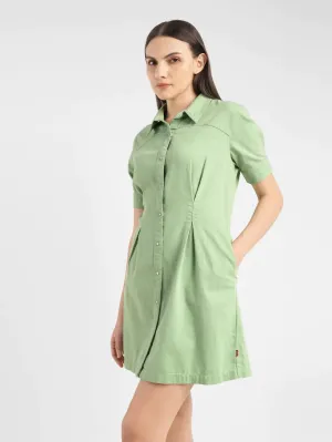 Women's Solid Green Spread Collar Dress LEVI'S