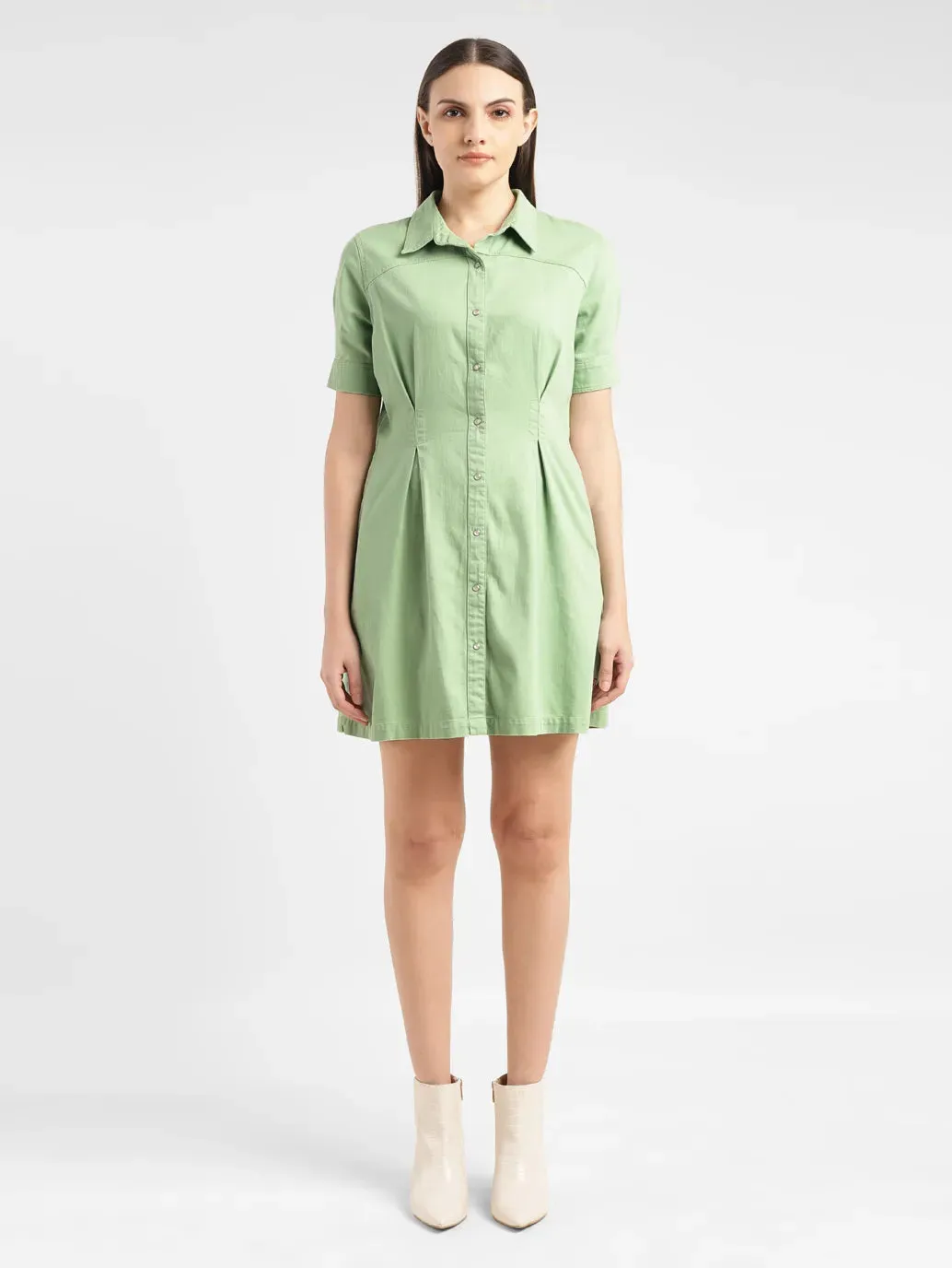 Women's Solid Green Spread Collar Dress LEVI'S