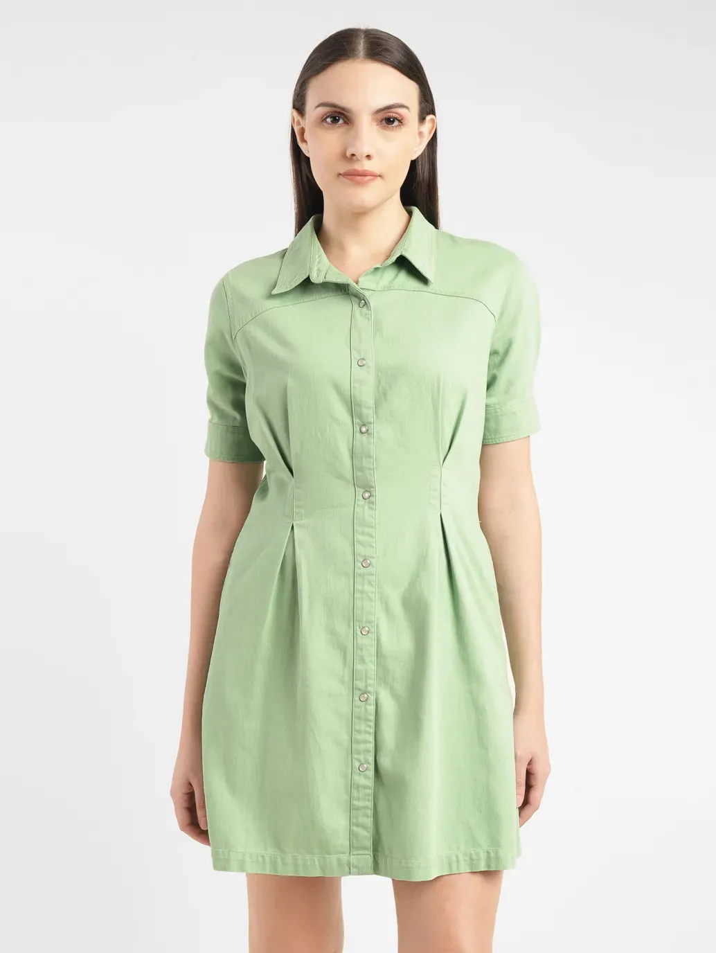 Women's Solid Green Spread Collar Dress LEVI'S