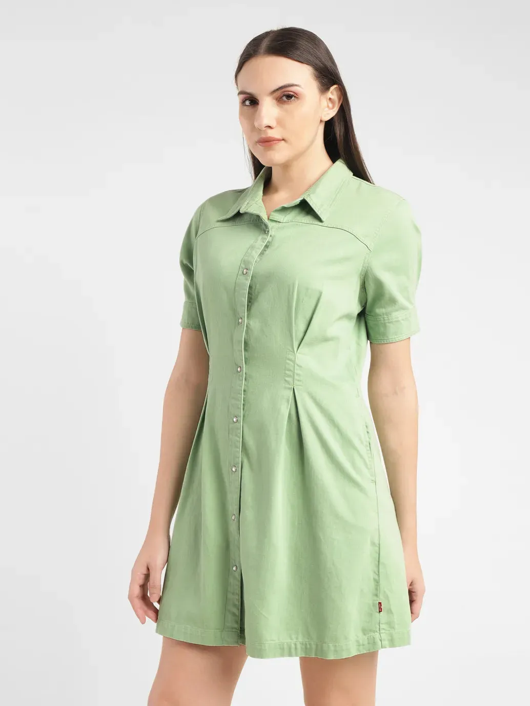 Women's Solid Green Spread Collar Dress LEVI'S