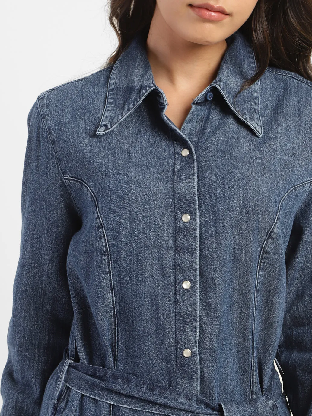 Women's Solid Mid Indigo Shirt Collar Dresses LEVI'S