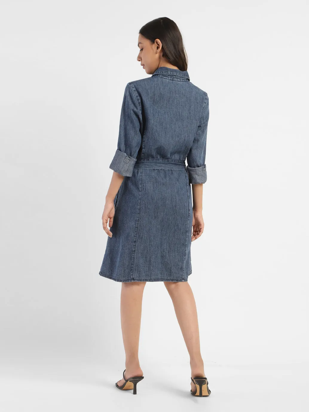 Women's Solid Mid Indigo Shirt Collar Dresses LEVI'S