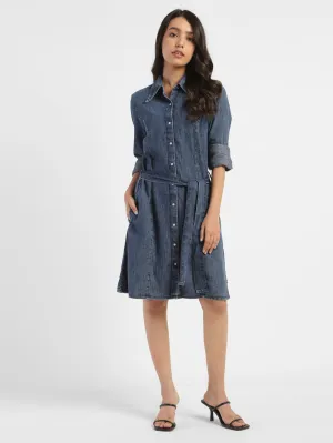 Women's Solid Mid Indigo Shirt Collar Dresses LEVI'S
