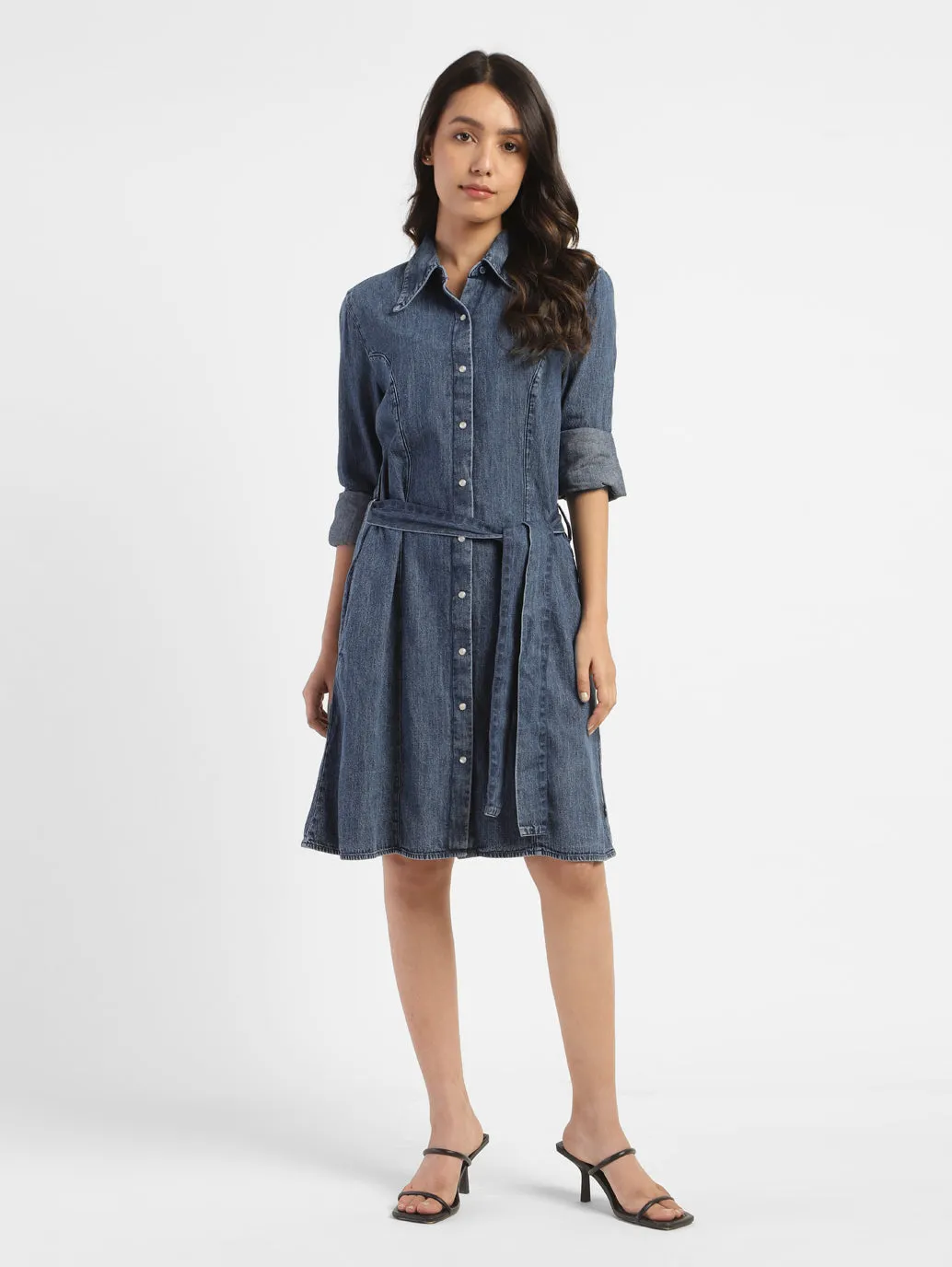 Women's Solid Mid Indigo Shirt Collar Dresses LEVI'S
