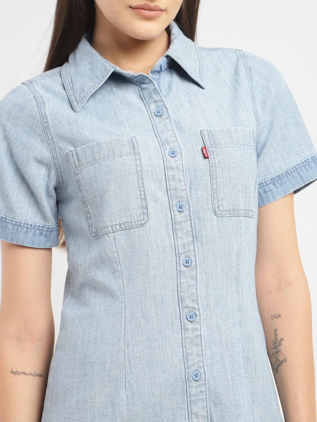 Women's Solid Spread Collar Denim Dress LEVI'S