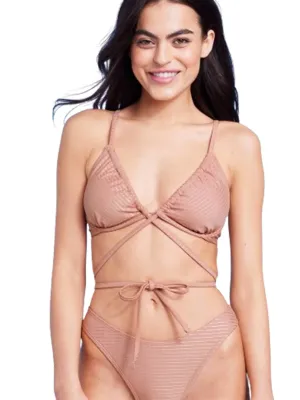 Women's StrappyStriped Bikini Top,Nude