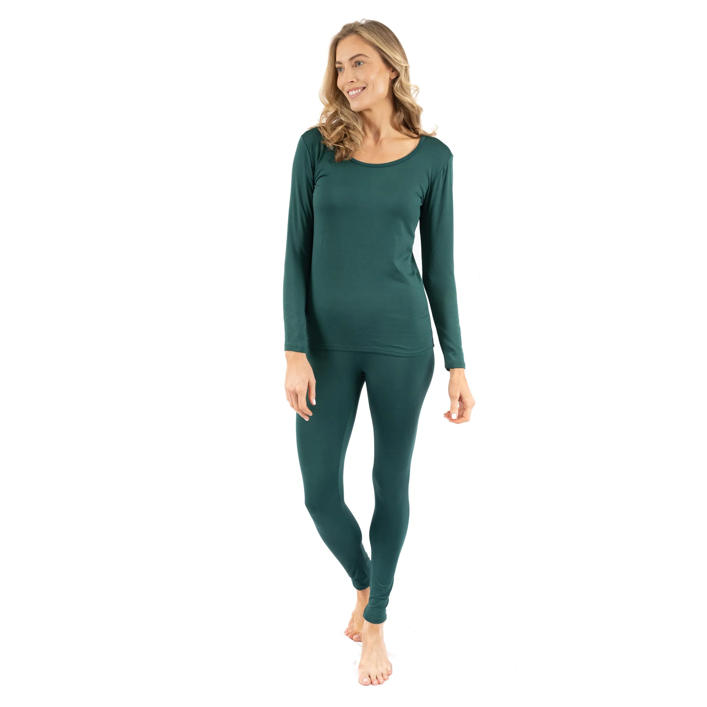 Womens Two Piece Boho Solid Thermal Pajamas