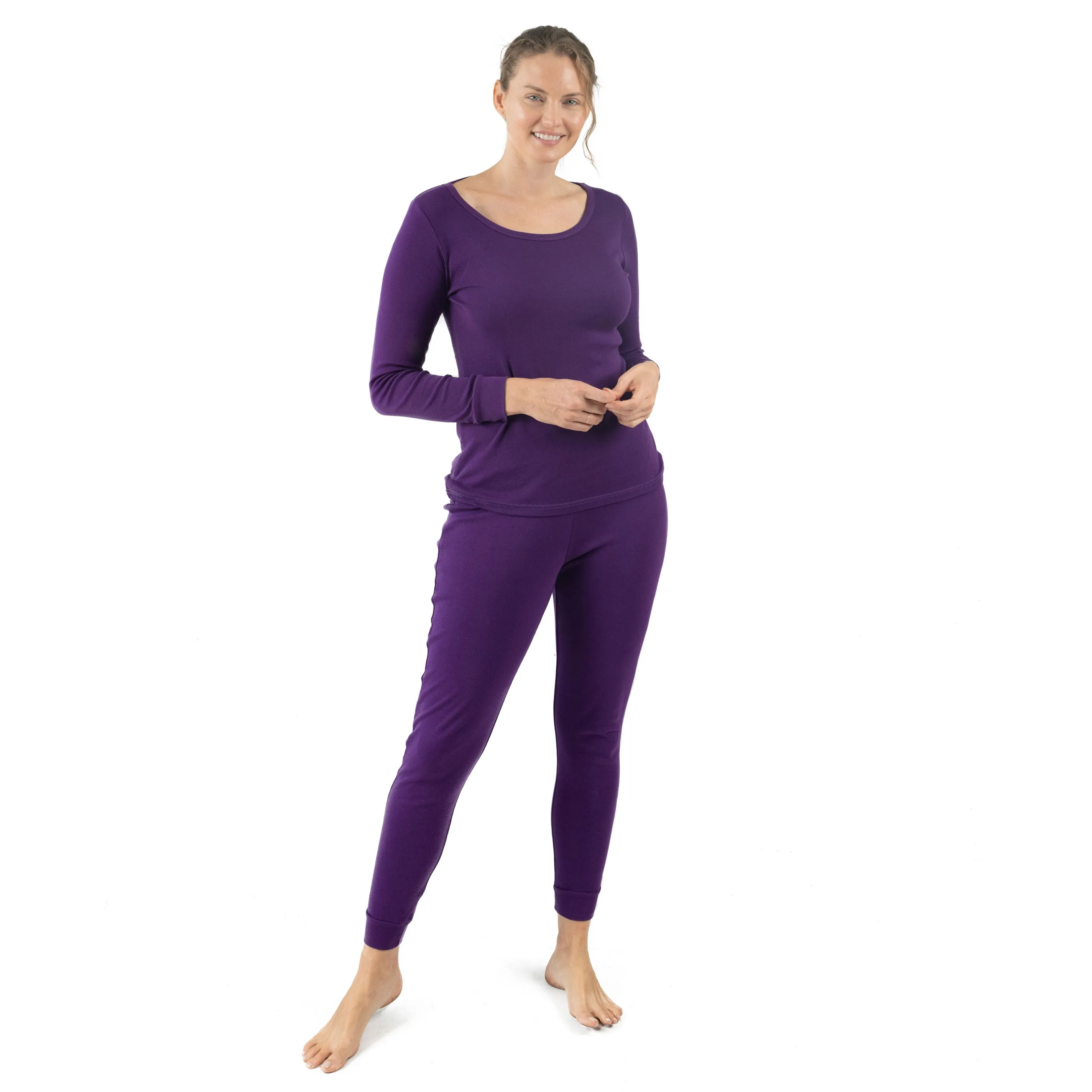 Womens Two Piece Cotton Pajamas Boho Solid Color