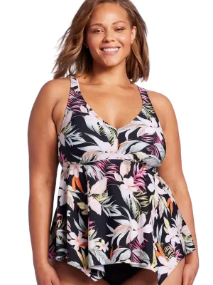 Women's V-Neck Strappy Back Floral Tankini Top,Black