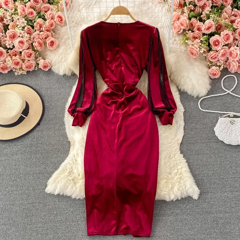 Women's Velvet Draped Midi Dress Anna Kay Co
