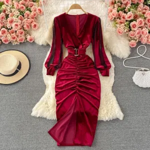 Women's Velvet Draped Midi Dress Anna Kay Co